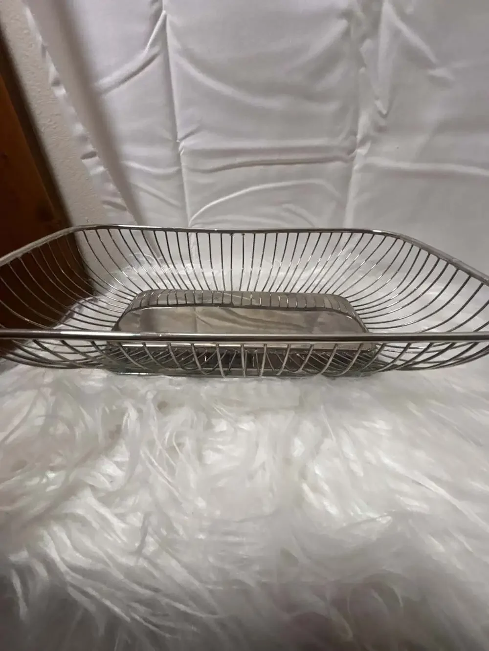 Vintage Rectangular Silver-Plated Wire Bread Basket